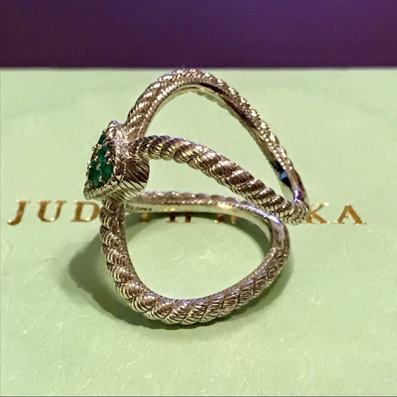 💚JUDITH RIPKA OPENWORK EMERALD HEART RING - Picture 3 of 8